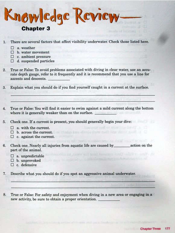 padi open water final exam questions pdf